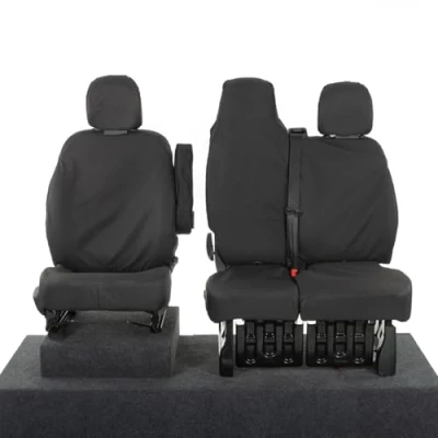 Image of My Van Seat Covers MVSC147BAD2 Tailored Waterproof Front (WITH Folding Middle Seat) Black To Fit Vauxhall Vivaro Sportive 2014 2019