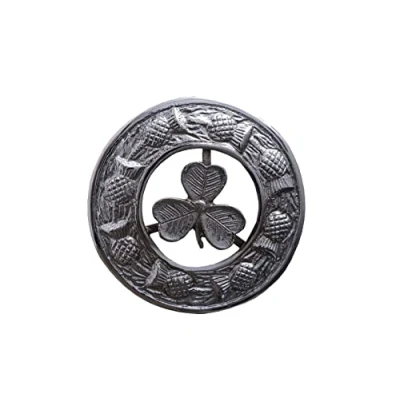 Image of Scottish Kilt Plaid Brooch Thistle Crest Silver Finish Celtic Knot Brooches &amp; Pin Ladies Scarf, Tartan Sash, Shawl 8cm (Shamrock Chrome Finish)