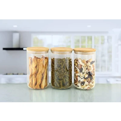 Image of EHC Set of 3 Borosilicate Cylinder Airtight Stackable Food Storage Container With Lid