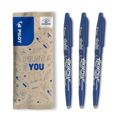 Image of PILOT Set of 3 FriXion Ball 07 Erasable Thermal Ink Pen Refillable Roller Blue Medium Tip