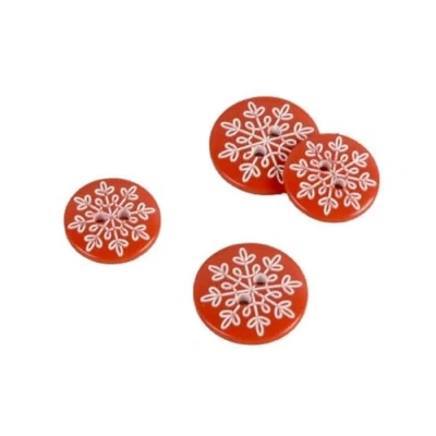 Image of MYMERCERIE Pack of 3 Buttons 2 Holes Snowflake Red Size 15 mm