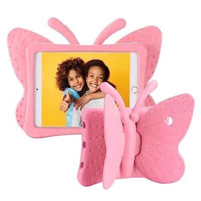 Image of Tading iPad 6th Generation Case for Kids, Air 2 Kids Case, Proof EVA Foam Protective Stand Cover 9.7 inch 2017/2018 Girls Cute Butterfly, Pink