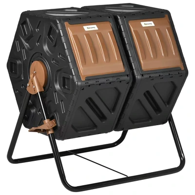 Image of Outsunny 130L Compost Bin Dual Chamber Rotating Composter with Ventilation Holes