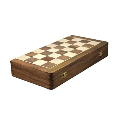 Image of CHESS SET FOR ADULT HANDMADE INLAID SOLID SHEESHAM WOOD FOLDABLE BOARD GAME 16&quot;