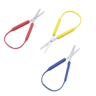 Image of Loop Scissors,3 Pcs Colorful Handle Self Opening Safety Scissors Paper Sewing Thread Cutter Craft for Kids Children Schools Special Need(Red,Blue,Yellow)