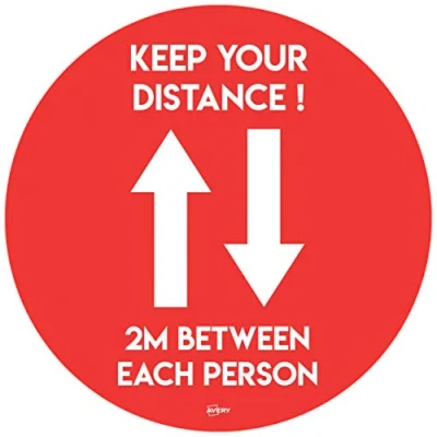 Image of AVERY Social Distancing, 2 metres Rule, Circular Floor Sticker Ø405mm, Red/White, self Adhesive Decals per Pack