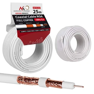 Image of Maclean MCTV 470 Antenna Cable Coaxial RG6 Pure Copper 100% Cu Coax SAT Satellite TV (25m)