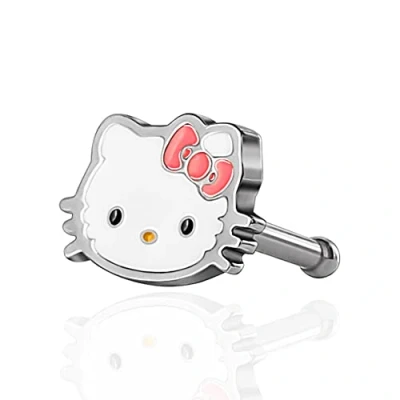 Image of Hello Kitty Nose Rings 20g Stainless Steel Kawaii Cute 316L Straight Bone Stud Officially Licensed Sanrio, Steel, No Gemstone
