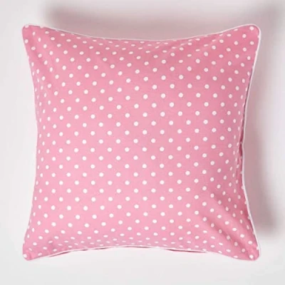 Image of HOMESCAPES 100% Cotton Polka Dots Large Cushion Cover 60 x cm Square 24 Inches Pink White Sofa Pillow Washable