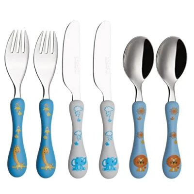 Image of Exzact Children&#039;s Cutlery Stainless Steel 6pcs, Kids Cutlery, BPA Free, Dishwasher Safe, 24 Months+ (Safari x 6)