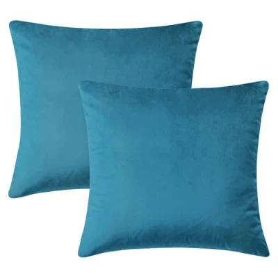 Image of Hafaa Teal Velvet Cushion Covers 45 x (Pack of 2) Decorative Throw Pillow Square Pillowcases for Sofa Bedroom Couch, 18x18 Inches