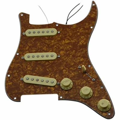 Image of KAISH Loaded American ST/Strat Style SSS Pickguard Prewired Pick Guard With Ceramic Pickups for Stratocaster/Strat Gold Pearl Cream Covers and Knobs