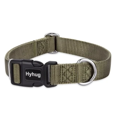 Image of Hyhug Design Classic Basic Nylon Dog Collar, Can Install Tag (Medium, Military Green)
