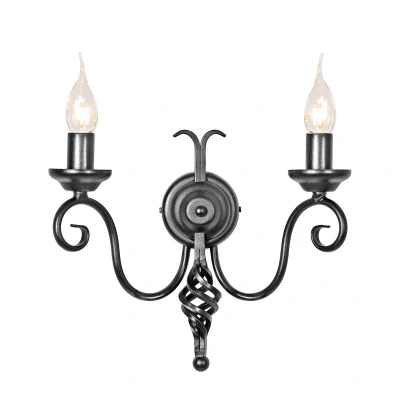 Image of Harlech 2 Light Indoor Candle Wall Black with Shade