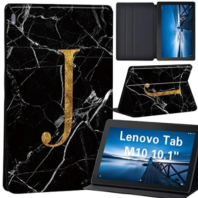 Image of Case for Lenovo Tab M10 TB X605F/ X605L/ X505F/ X505L Leather Stand Cover 10.1 Inch Tablet (letter J on black marble)