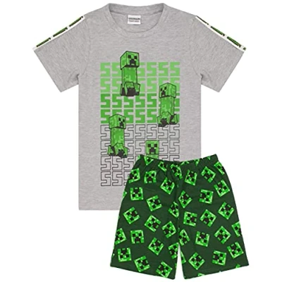 Image of Minecraft Pyjamas For Boys Kids 4 Style Options Creeper Steve Alex Zombie Characters Gamer T Shirt Childrens Short PJs Set Merchandise Gifts Green