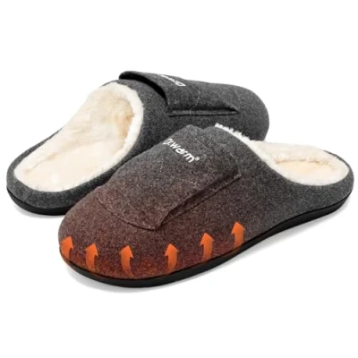 Image of Dr.warm Heated Slippers, Electric Heating Slipper Unisex Foot Warmer Winter Plush Shoes with Rechargeable Battery Feet Warmers for Women Men (M, Grey)