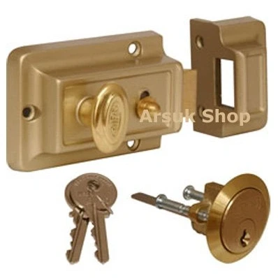 Image of NIGHT LATCH FRONT DOOR LOCK AND 3 KEYS 60MM BACKSET/ CYLINDER SET