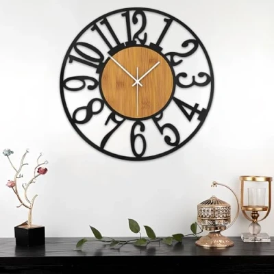 Image of Focenat 40cm Round Metal Silent Wall Clock,Silent Roman Numerals Clock,Vintage Large Clocks,Wall Clock Non Ticking,for Living Room,Bedroom,Kitchen,Office Home Decor