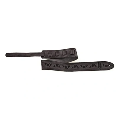Image of Ovation guitar straps, Premium leather signature &quot;multi soundhole&quot;, black