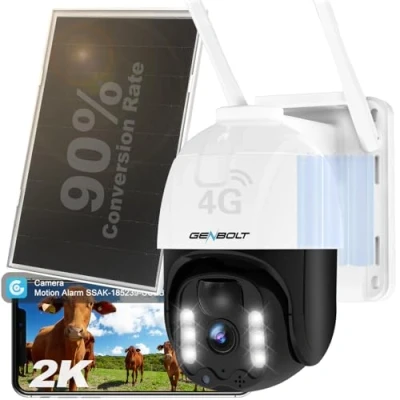Image of GENBOLT 4G LTE Solar Security Camera Outdoor Wireless, 2K 8W 15600mAh Battery Operated Surveillance No WiFi, Floodlight PTZ IP System with SIM Card, PIR Siren Alarm Humanoid Detection