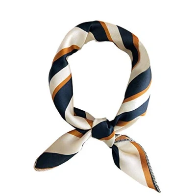 Image of Women Scarf Multifunction Silk Scarves Satin Small Square Shawls Skinny Retro Hair Tie Handle Bag Ribbon Bandanas Ladies Office Neckerchief (Striped Green Orange)