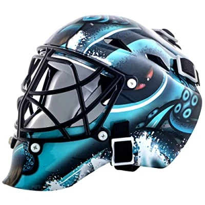 Image of Franklin Sports Seattle Kraken NHL Team Logo Mini Hockey Goalie Mask with Case Collectible Official Logos and Colors,Black