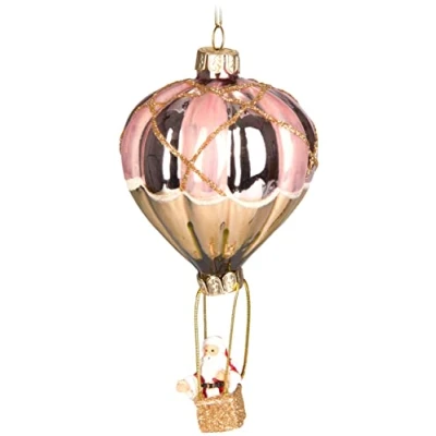 Image of BRUBAKER Hot Air Balloon Light Pink Hand Painted Glass Christmas Bauble Mouth Blown Tree Decoration Figures Funny Pendant Ball 5.5 Inches (14 cm)