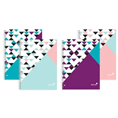 Image of Silvine A4 Wirebound Notebooks in 4 Assorted GeoPop Designs. 160 Pages, Lined with Margin. Ref TWA4AC [Pack of 4]