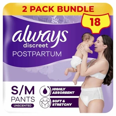 Image of Always Discreet Postpartum and Adult Incontinence Pants Size M Pack of 9 x 2
