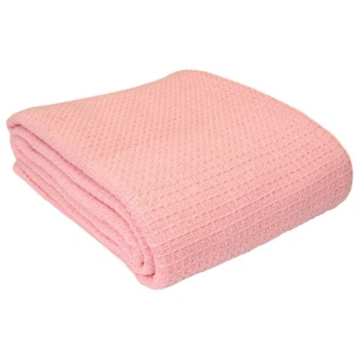 Image of HOMESCAPES 100% Organic Cotton Waffle Blanket Pink Single Bed Size 178 x 228 cm Super Soft Combed Throw