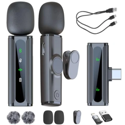 Image of Mini Lavalier Microphone Magnetic Wireless with Noise Cancellation for iPhone,Android, iPad, Video Recording, Streaming, Interview, Vlog,Tiktok