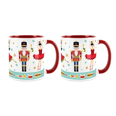 Image of Purely Home Nutcracker &amp; Reindeer Mug White Red Christmas Festive Coffee/Tea Gift 11oz 2 Set