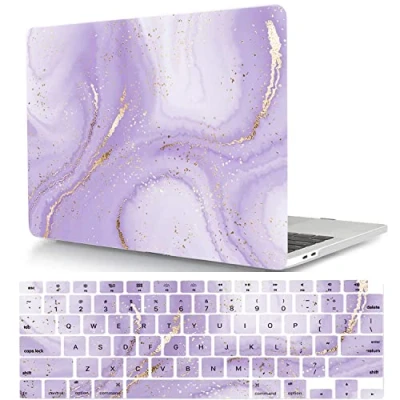 Image of Laptop Shell Case Compatible with Macbook 12 inch 2017 2016 2015 Release A1534 Retina Display, Protective Smooth Plastic Hard Cover &amp; Keyboard Purple sequin marble