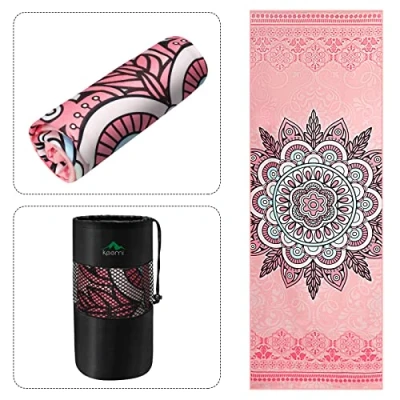 Image of Keemi Non Slip Yoga Towel Microfiber Mat Blanket for Hot Bikram Pilates Gym Towels Sweat (73&quot;x25&quot;, Mandala Pink)