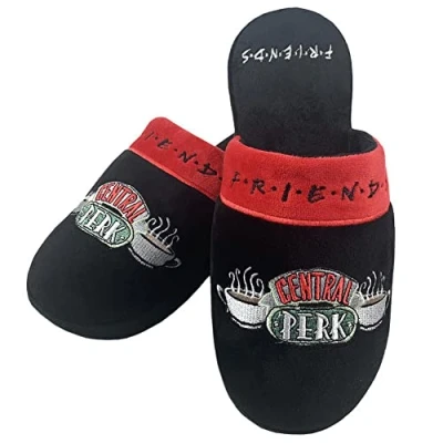 Image of FRIENDS Groovy Womens Television Series Official Central Perk Slippers UK Size 5 7 (Black)