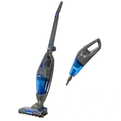 Image of Russell Hobbs Cordless Upright Stick Vacuum Cleaner Bagless 2 in 1 Grey and Blue 600W Speed Settings 60 min Run Time, for Carpets &amp; Hard Floors with Crevice Brush Tool, Year Guarantee RHSV2211