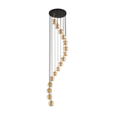 Image of Aurora Cluster Pendant Ceiling Light Black, Amber Glass 16xG9