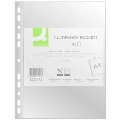 Image of Q Connect Punched Pockets Polypropylene A4 Crystal 50 Micron Pack of 100