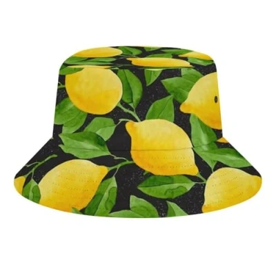 Image of JopaJre Lemon Bucket Hat for Women Men Sun Cap Fisherman Packable Beach Caps Travel Outdoor