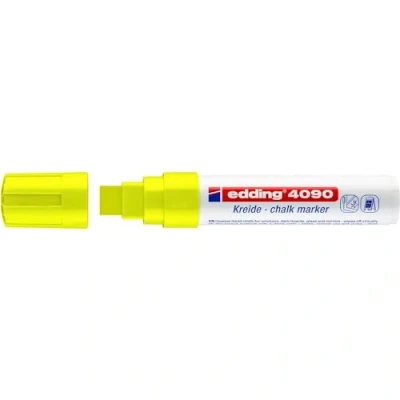 Image of edding 4090 chalk marker neon yellow 5 pens chisel tip 4 15 mm broad tipped wet wipe pen for chalkboards, windows, glass, mirrors liquid opaque coverage