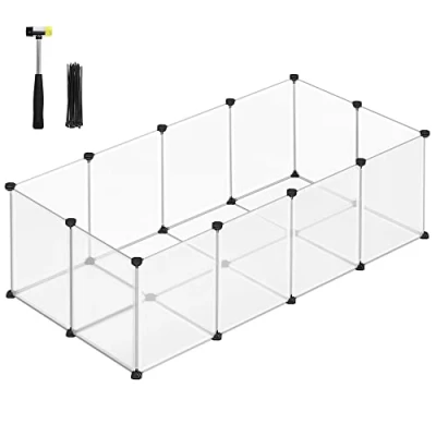 Image of SONGMICS Pet Playpen with Floor, Small Animal Enclosure, DIY Plastic Cage, Indoor Run for Hamsters, Rabbits, Hedgehogs, Guinea Pigs, 143 x 73 46 cm, White LPC02W