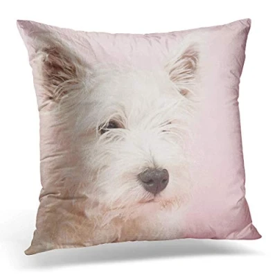 Image of Topyee Cushion Cover Pink Dog West Highland White Terrier Westie Westy Animal 45x45cm/18x18 Inch Home Decor Throw Pillow Square Pillowcase for Bed Sofa