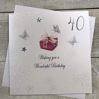 Image of white cotton cards Wishing You a Wonderful 40th Birthday Handmade Card, Red, bdp40