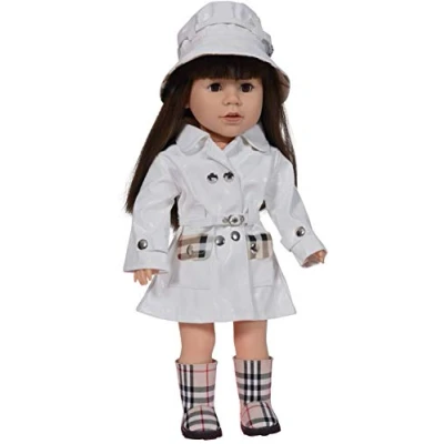 Image of The New York Doll Collection Rainwear Set Includes Dolls (White) Raincoat with Boots and Hat Coat For Fashion Girl Fits All 18 Inch/46cm Accessories