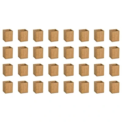 Image of OSCO Bamboo Square Pen Pot 32 Pack Wood Pencil Holder Desk Tidy Office Organiser Makeup Storage Cosmetics Display H10.2 x W7.7 D7.7 cm