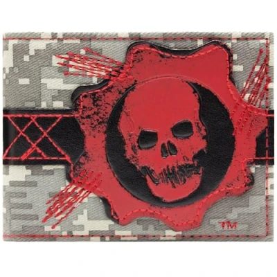 Image of Gears Of War Crimson Omen Skull Cog Wallet Bi fold Id &amp; Card Holder, Grey