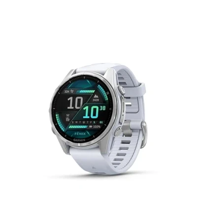 Image of Garmin fēnix 8, 43mm Premium Multisport GPS Smartwatch, AMOLED Touch Screen, Advanced Health and Training Features, Built in LED flashlight, Adventure Watch with up to 10 days battery life, Whitestone