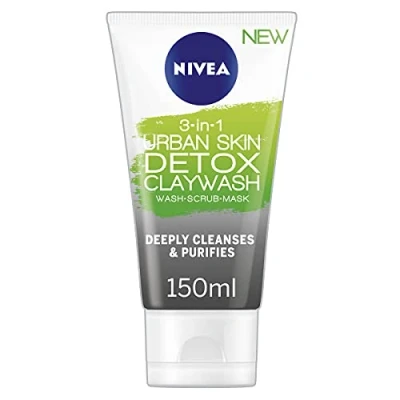 Image of NIVEA 3 IN 1 Urban Skin Detox Clay Wash, 150ml, Detoxing Face Mask for All Types, Natural with Black Rice &amp; Green Tea Extract.