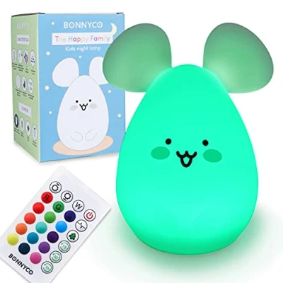 Image of Light Kids with Remote &amp; Touch Control 16 Colours Night Lights BONNYCO Mouse Baby Timer Silicone 100% BPA Free Lamp Cute Gifts for Girls and Boys